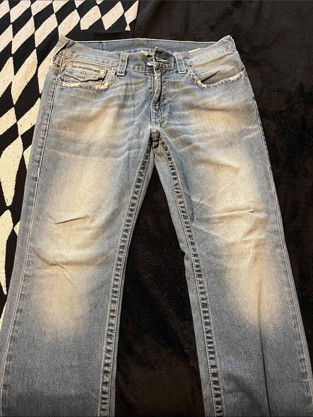 True Religion Men's Straight Jeans in Light Blue Fade